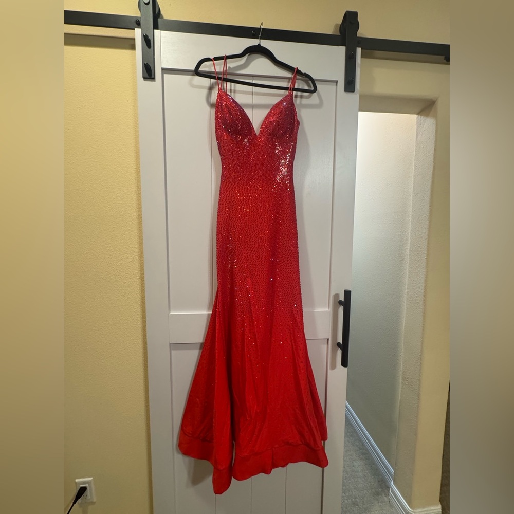 Sherri Hill Red Sequin Strapless Dress